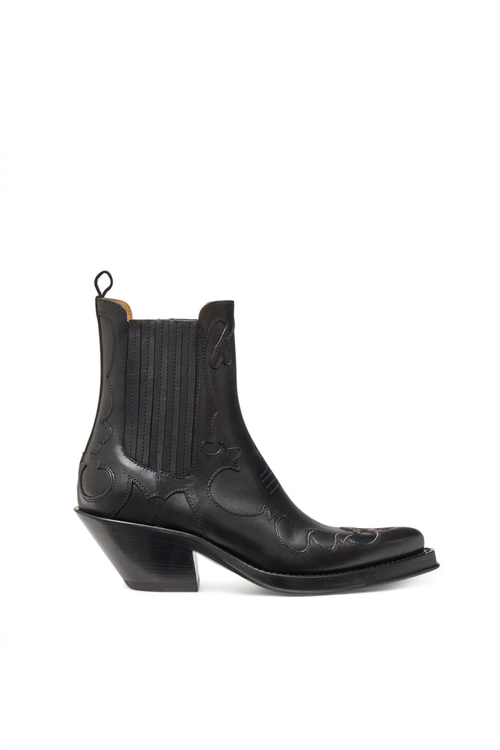 Cassidy Cowboy Ankle Boot in Black Leather