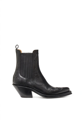 Cassidy Cowboy Ankle Boot in Black Leather
