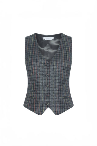 Coleridge Vest in Charcoal Multi Wool Silk Houndstooth