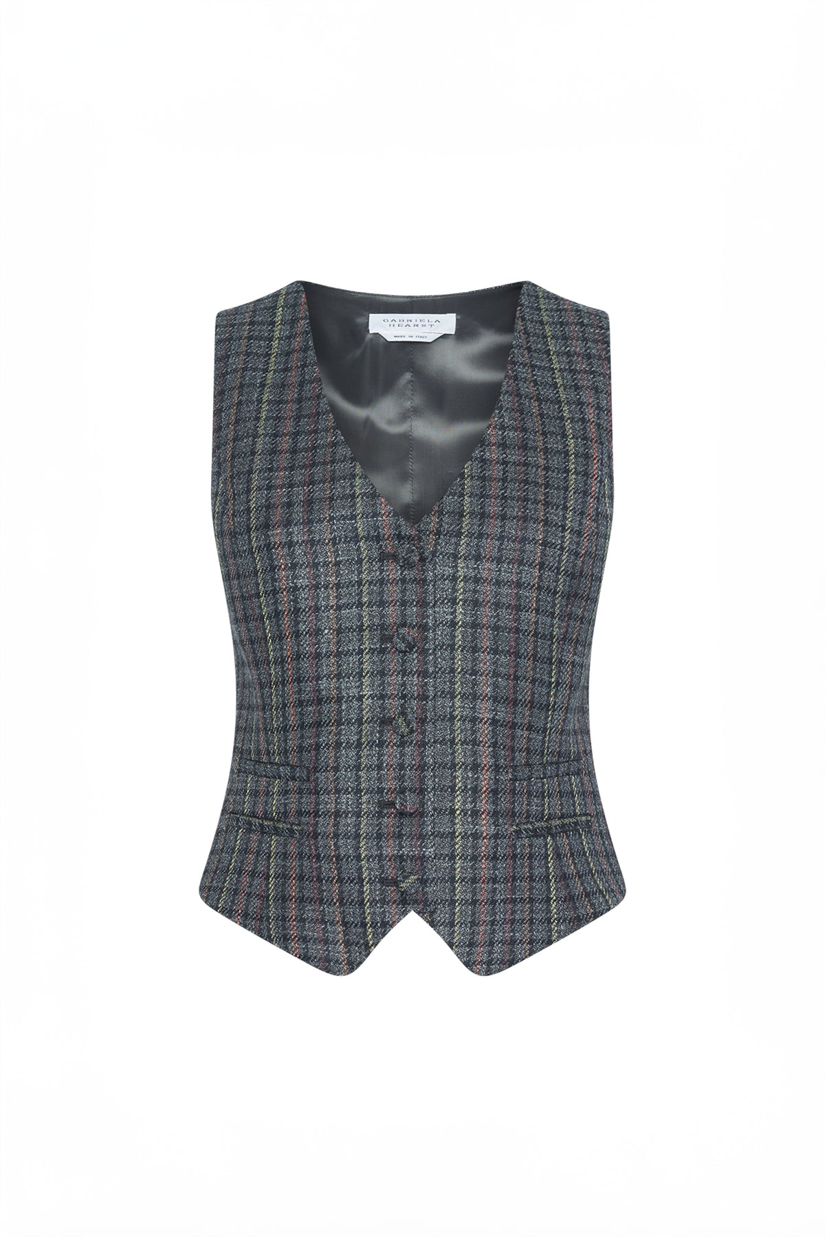 Coleridge Vest in Charcoal Multi Wool Silk Houndstooth