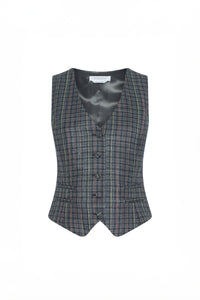 Coleridge Vest in Charcoal Multi Wool Silk Houndstooth