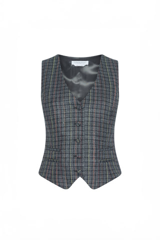 Coleridge Vest in Charcoal Multi Wool Silk Houndstooth