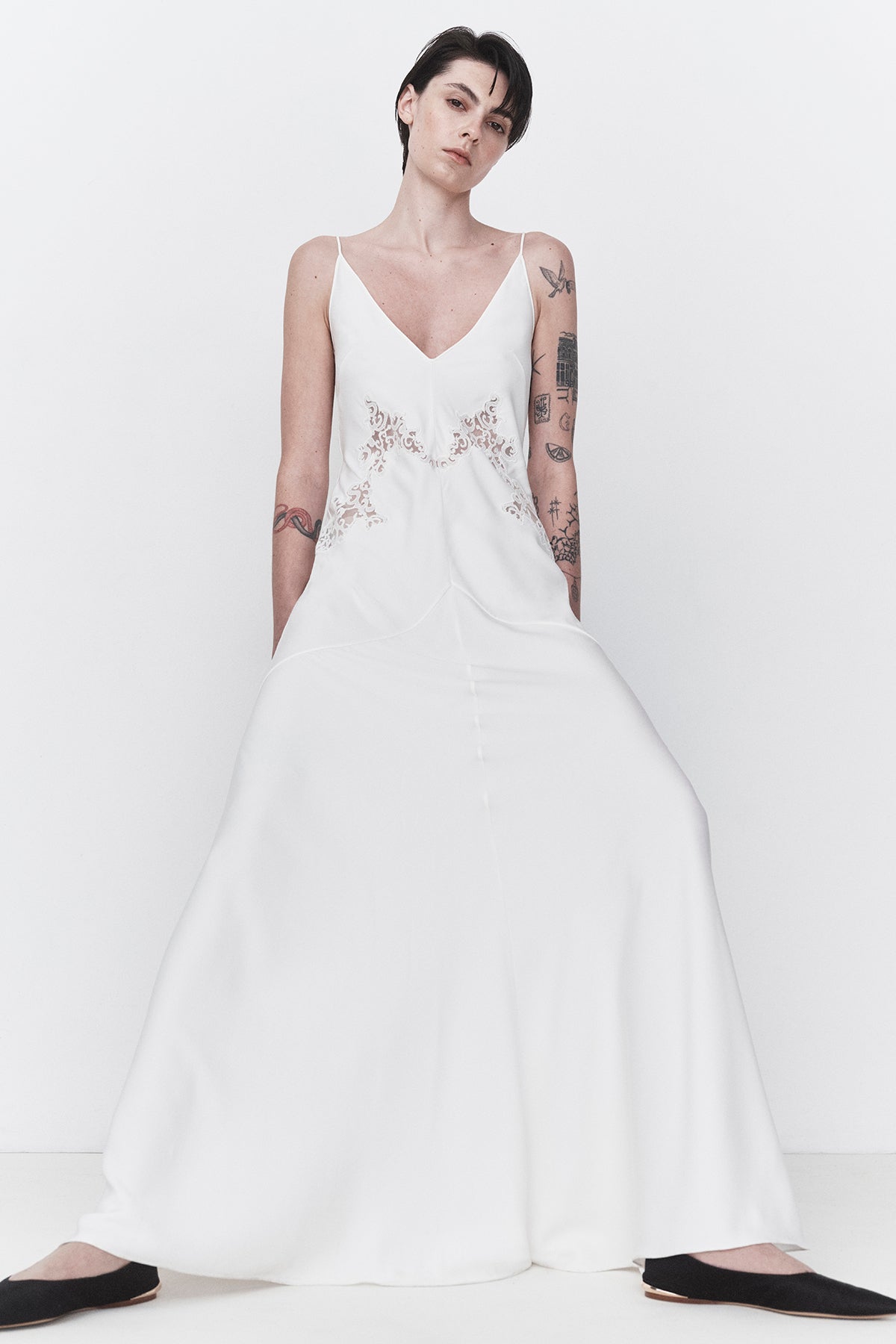 Apuleius Lace Dress in Ivory Silk Crepe