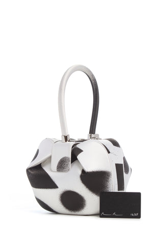 Black White Satin Adam Pendleton Nina Bag - Front View with Artist Signature | Gabriela Hearst