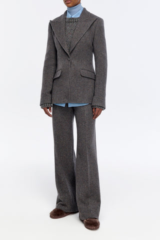 Norman Pant in Charcoal Multi Cashmere Wool Herringbone