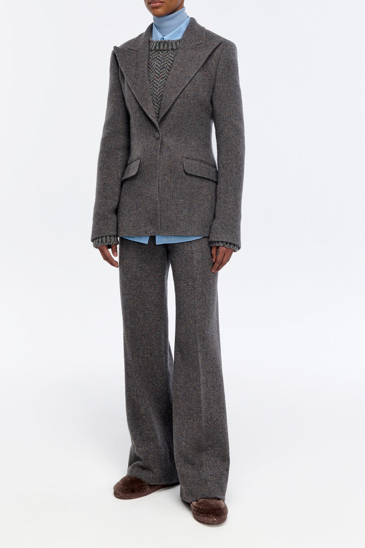 Norman Pant in Charcoal Multi Cashmere Wool Herringbone
