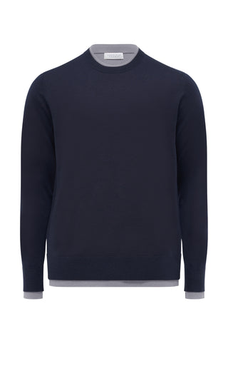 Navy Cashmere Silk Wells Reversible Crewneck Sweater - Front View | Gabriela Hearst