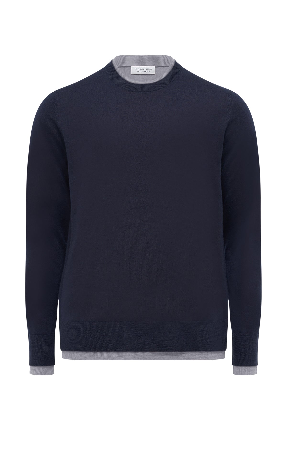 Wells Reversible Knit Sweater in Dark Navy & Heather Grey Cashmere Silk