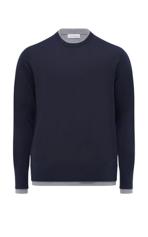 Wells Reversible Knit Sweater in Dark Navy & Heather Grey Cashmere Silk