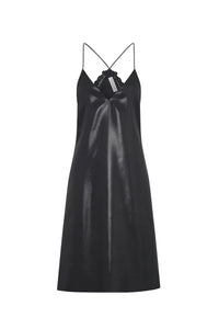 Dinah Slip Midi Dress in Black Metallic Silk Twill