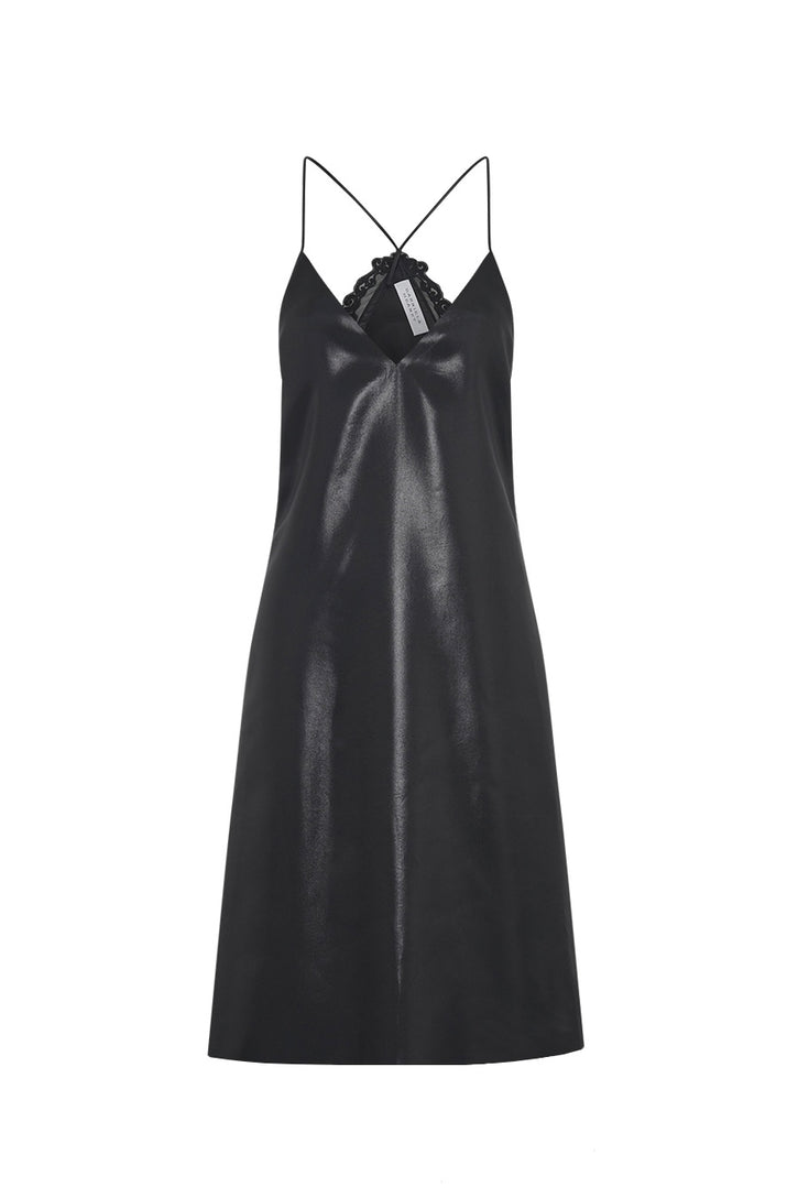 Dinah Dress in Black Metallic Silk Twill