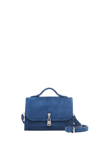 Navy Suede Small Leonora Flap Bag - Front View | Gabriela Hearst