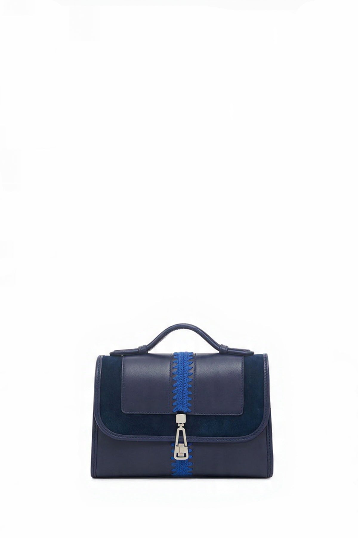 Small Leonora Flap Embroidered Bag in Electric Navy & Cobalt Nappa Leather