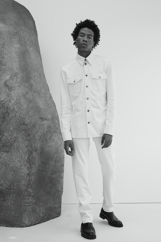 White Cotton Shirt and Trousers Look 15 - Full Body Model Shot | Gabriela Hearst