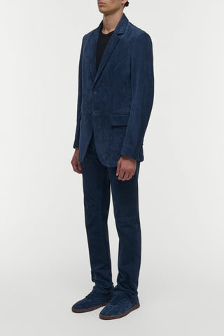 Electric Navy Suede Corduroy Irving Jacket - On Model Side Angle | Gabriela Hearst