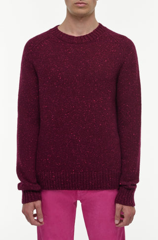 Bordeaux Speckled Cashmere Daniel Crewneck Sweater - Front View on Model | Gabriela Hearst