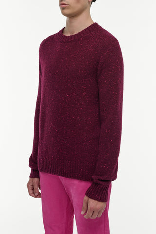 Bordeaux Speckled Cashmere Daniel Crewneck Sweater - Side View on Model | Gabriela Hearst