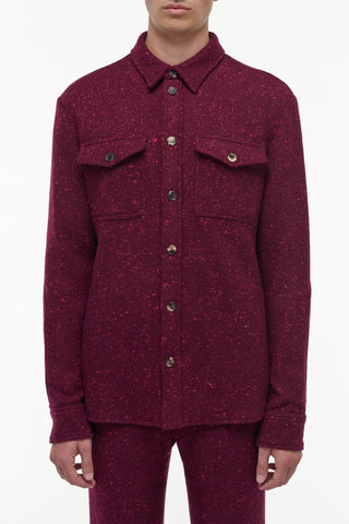 Bordeaux Speckled Cashmere Lucas Overshirt - Front View On Model | Gabriela Hearst