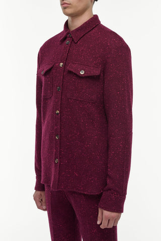 Bordeaux Speckled Cashmere Lucas Overshirt - Side View On Model | Gabriela Hearst