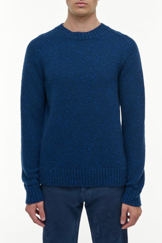 Electric Navy Speckled Cashmere Daniel Knit Sweater - Front View On Model | Gabriela Hearst
