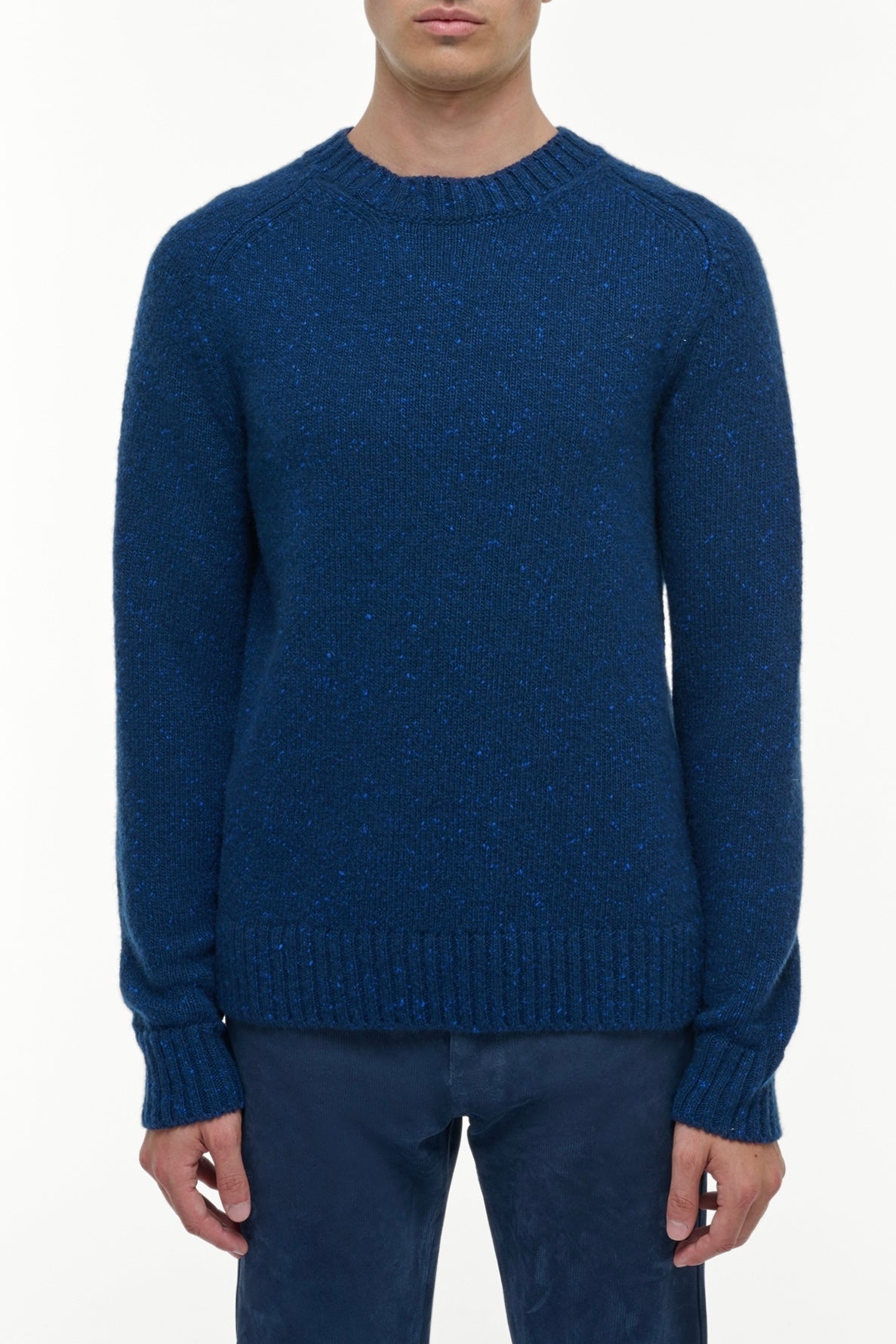 Daniel Knit Sweater in Electric Navy Speckled Aran Cashmere