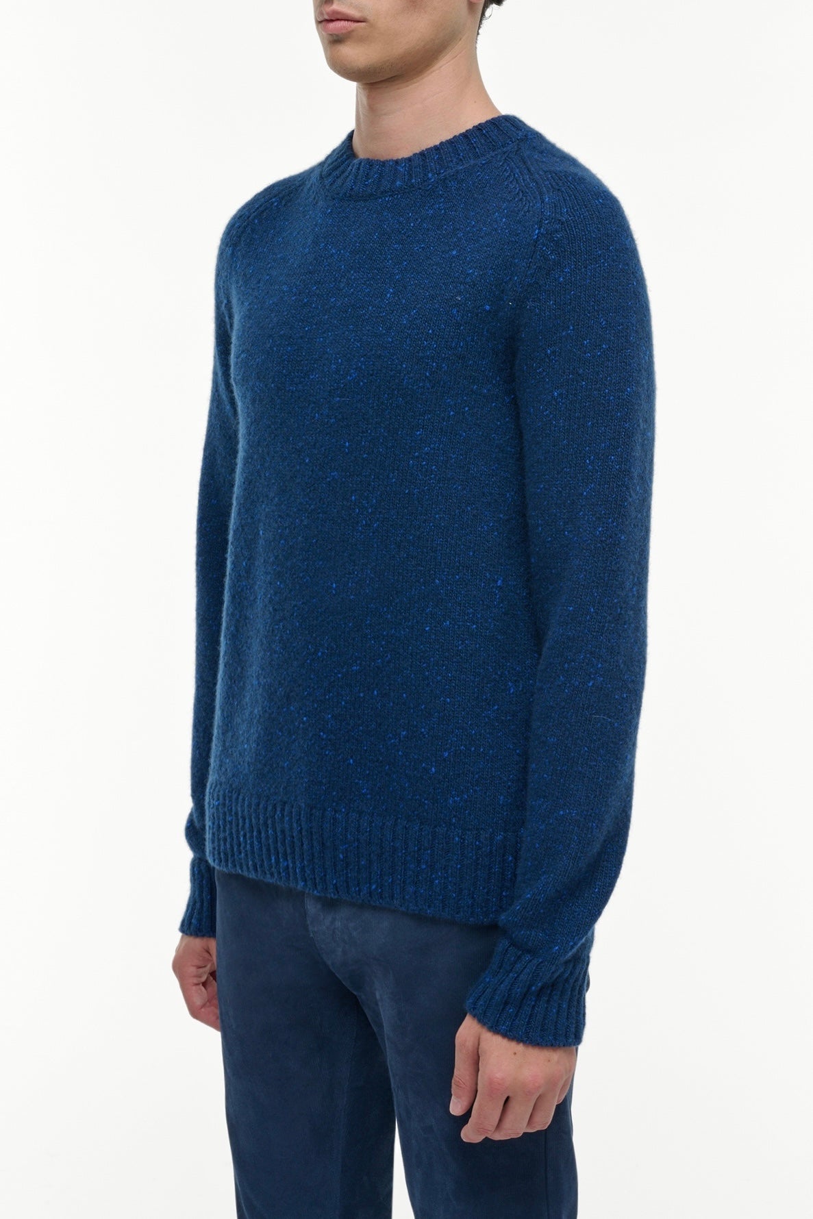 Daniel Knit Sweater in Electric Navy Speckled Aran Cashmere