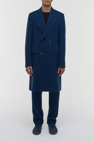 Electric Navy Speckled Cashmere McAffrey Coat - On Model Front View | Gabriela Hearst