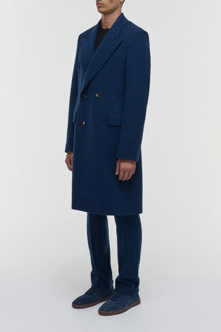 Electric Navy Speckled Cashmere McAffrey Coat - On Model Side Profile | Gabriela Hearst