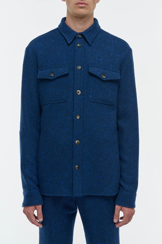 Electric Navy Cashmere Lucas Overshirt - On Model Front View | Gabriela Hearst