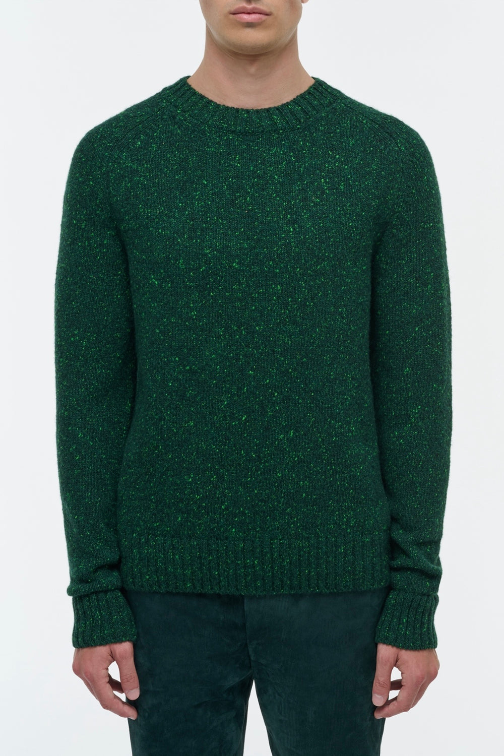 Daniel Knit Sweater in English Green Speckled Aran Cashmere