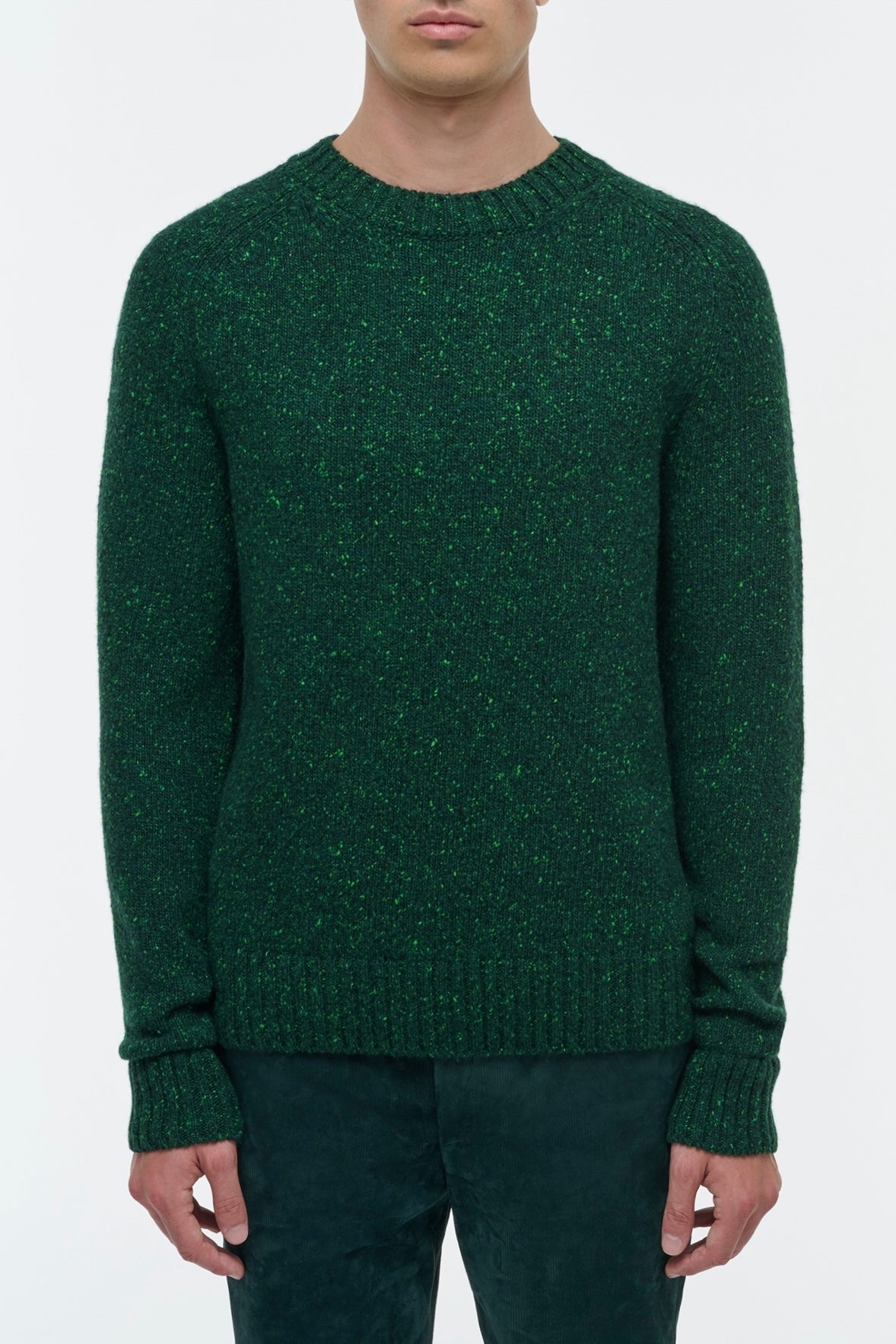 Daniel Knit Sweater in English Green Speckled Aran Cashmere