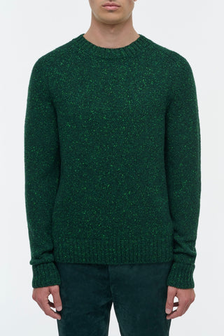 Daniel Knit Sweater in English Green Speckled Aran Cashmere