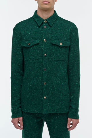 English Green Speckled Cashmere Lucas Overshirt - On Model Front | Gabriela Hearst