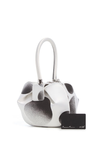 Hand-Painted Black White Satin Nina Bag - Front View with Artist Signature | Gabriela Hearst
