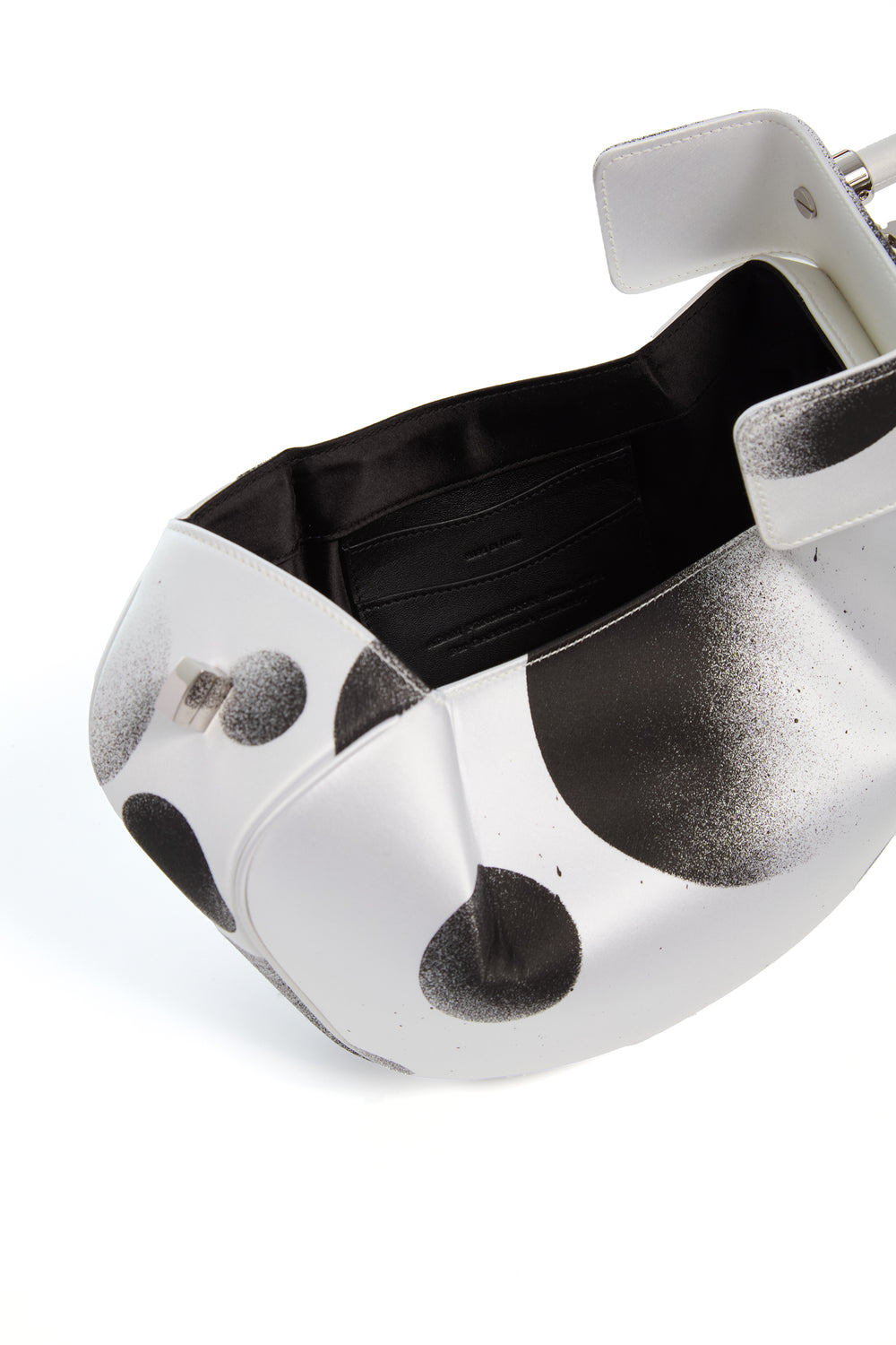 Black White Satin Nina Bag Interior - Open View with Black Lining | Gabriela Hearst