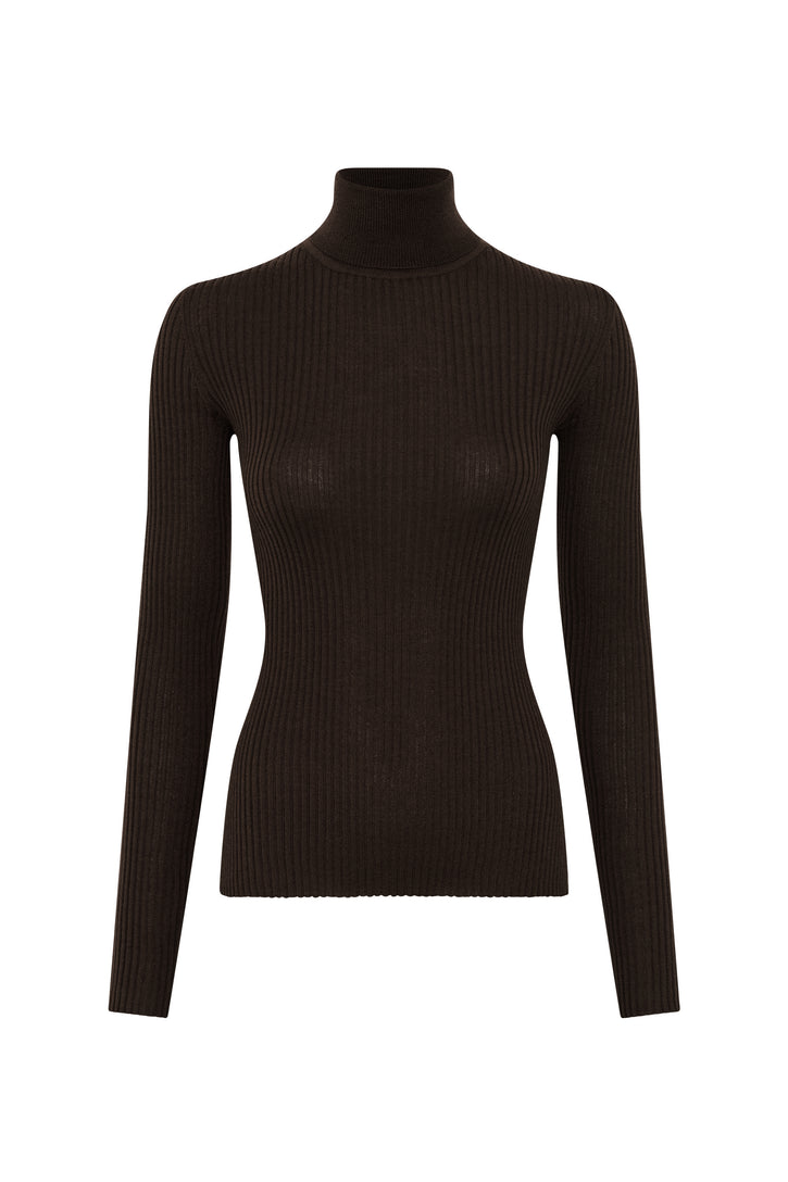 Peppe Knit Turtleneck Sweater in Chocolate Cashmere