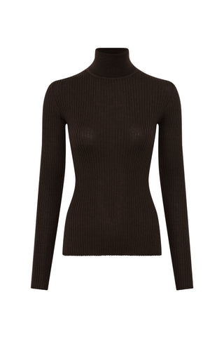 Peppe Knit Turtleneck in Chocolate Cashmere Silk