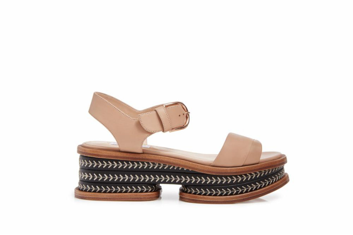 Mika Platform Sandal in Dark Camel Nappa Leather