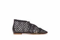 Sage Crochet Flat Shoe in Black Leather