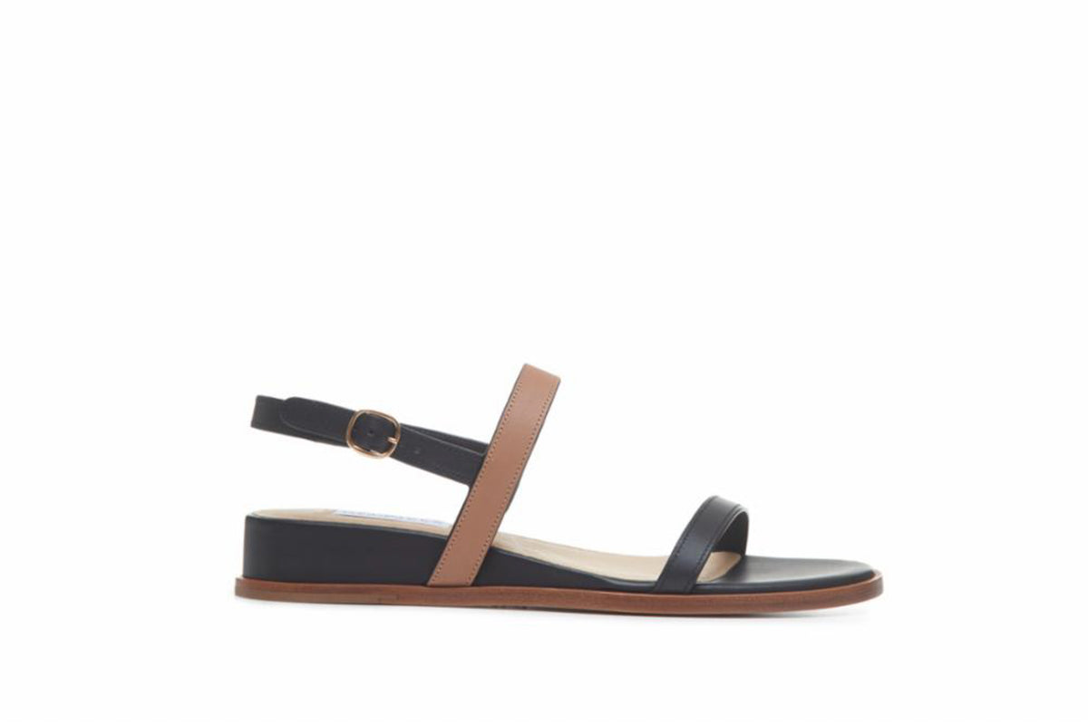 Basia Sandal in Black & Dark Camel Leather