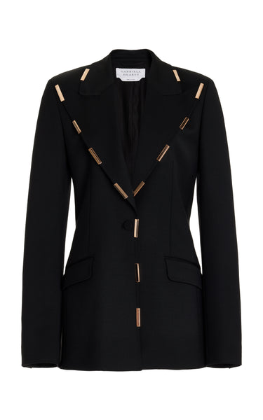 Leiva Blazer in Black Sportswear Wool with Gold Bars – Gabriela Hearst