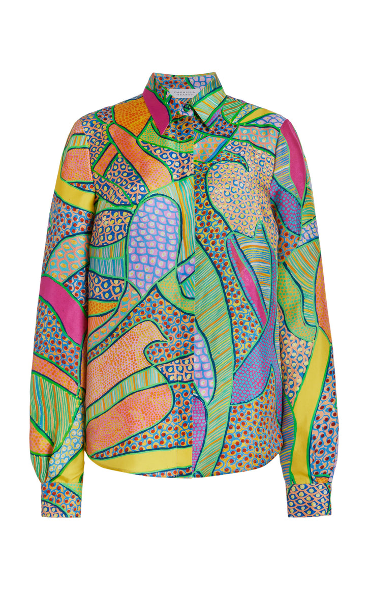 Henri Blouse in Green Multi Printed Silk Twill