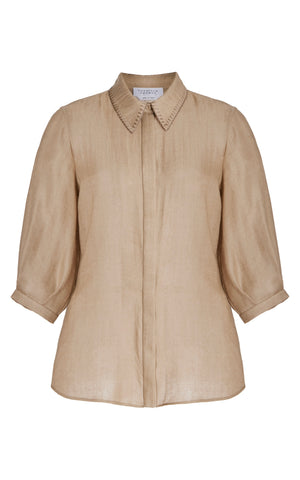 Hadley Blouse in Khaki Virgin Wool Cashmere