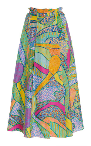 Dugald Pleated Skirt in Green Multi Printed Silk