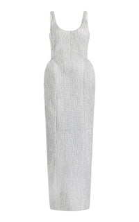 Girard Dress in Silver Shirred Leather