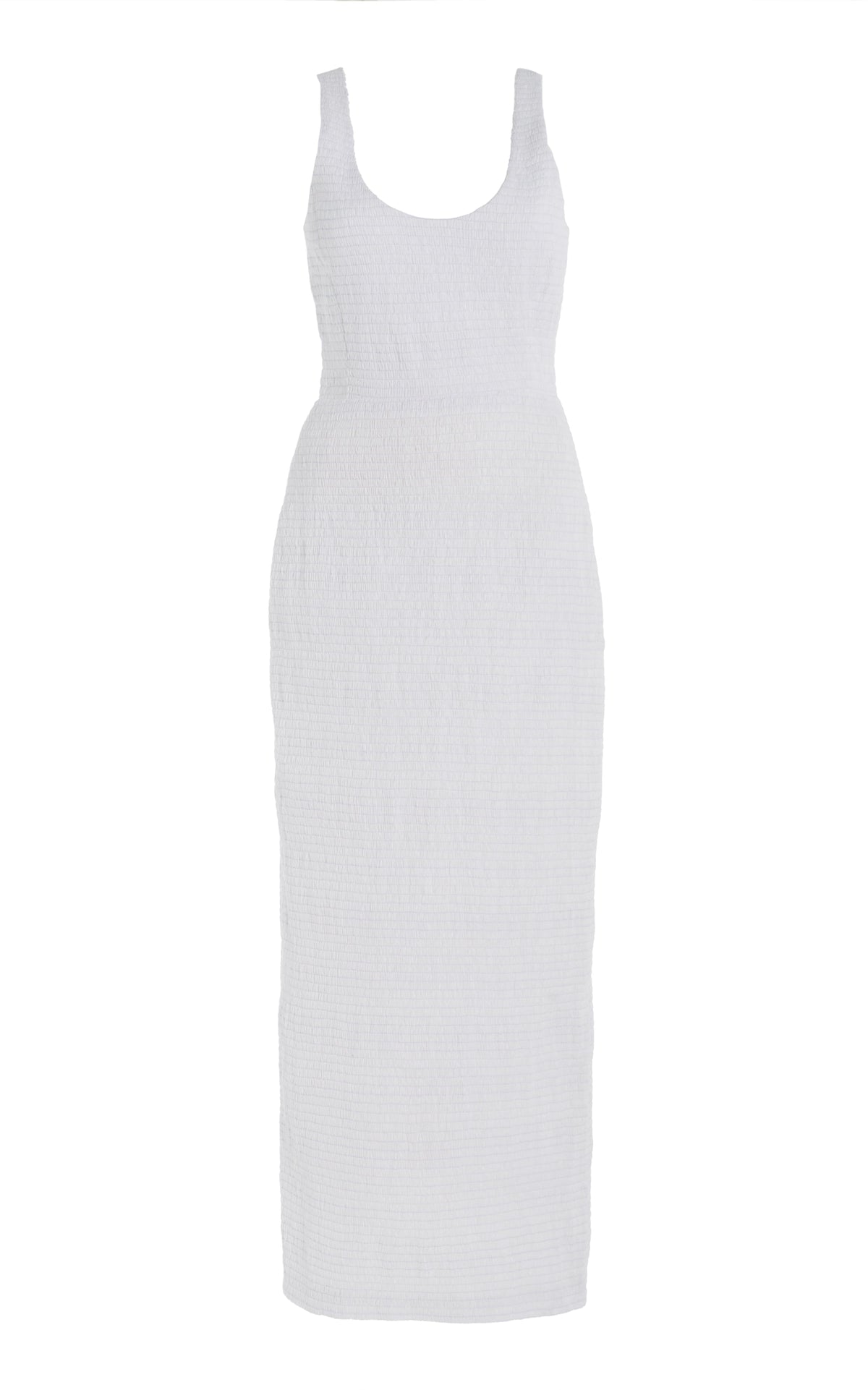 Girard Shirred Dress in White Aloe Linen