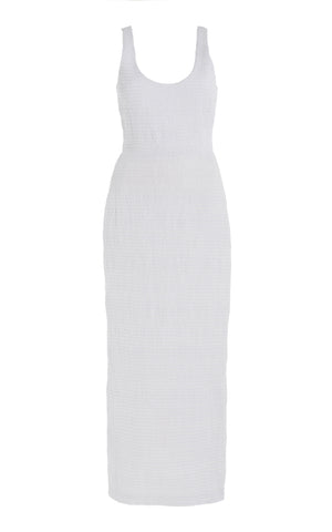 Girard Dress in White Shirred Aloe Linen