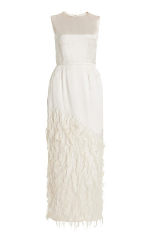 Maslow Feather Dress in Ivory Silk