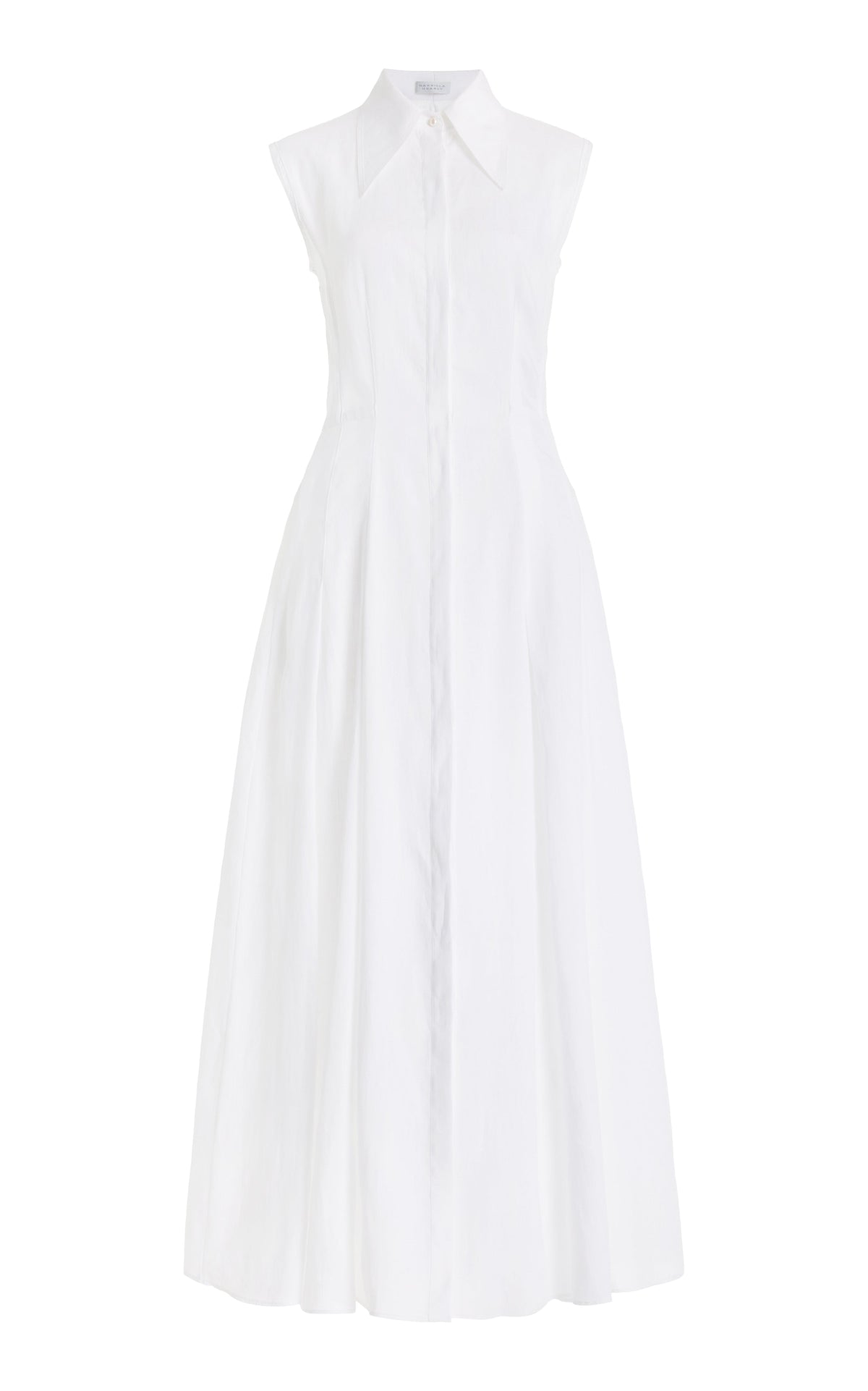 Durand Pleated Dress in White Aloe Linen
