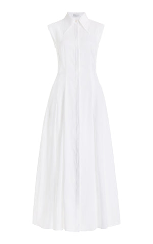 Durand Pleated Dress in White Aloe Linen